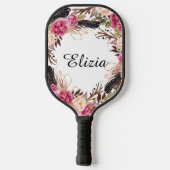 Waterverf Roze Elegant Florals en veren Pickleball Paddle (Achterkant)