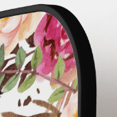 Waterverf Roze Elegant Florals en veren Pickleball Paddle (Links Detail)