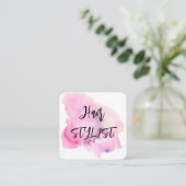 Waterverf roze elegant modern vierkante visitekaartje (Staand voorkant)