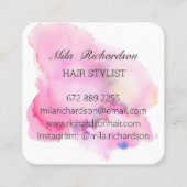 Waterverf roze elegant modern vierkante visitekaartje (Achterkant)