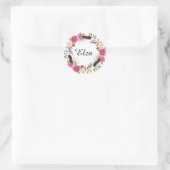 Waterverf Roze Elegante Bloemen en veren  Ronde Sticker (Tas)