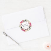 Waterverf Roze Elegante Bloemen en veren  Ronde Sticker (Envelop)