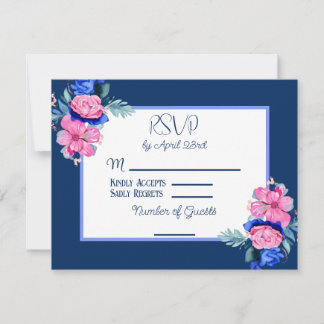 Waterverf Roze en Blauw Bloemen Bruiloft RSVP Kaart