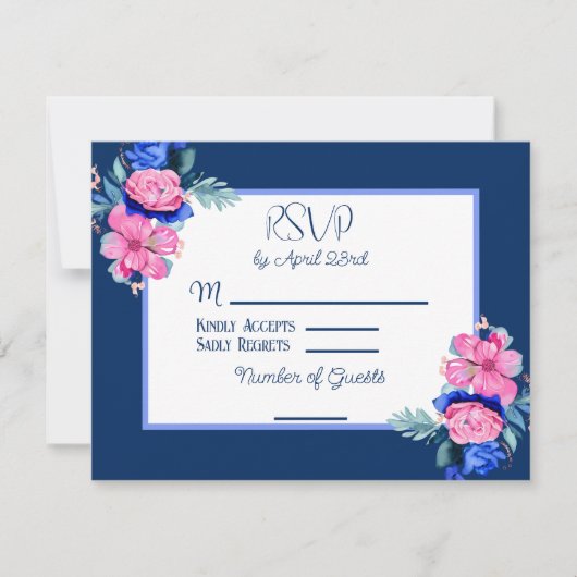 Waterverf Roze en Blauw Bloemen Bruiloft RSVP Kaart (Voorkant)