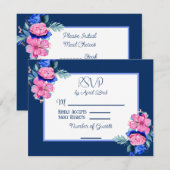 Waterverf Roze en Blauw Bloemen Bruiloft RSVP Kaart (Voorkant / Achterkant)