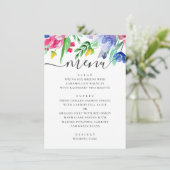 Waterverf roze en blauw bloementuin bruiloft menu (Staand voorkant)