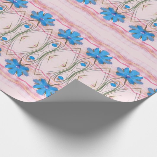 Waterverf Roze en Blauw Floral Designer Gift Wrap Cadeaupapier (Hoek)