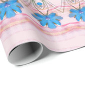 Waterverf Roze en Blauw Floral Designer Gift Wrap Cadeaupapier (Rol Hoek)