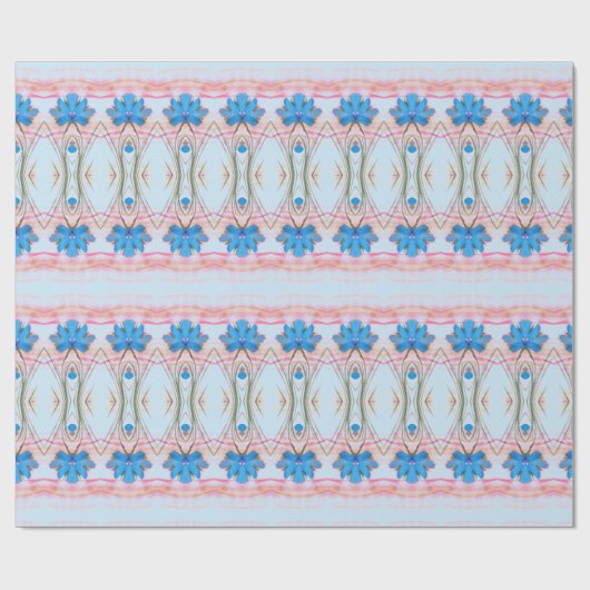 Waterverf Roze en Blauw Floral Designer Gift Wrap Cadeaupapier (Vlak)