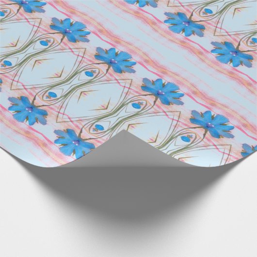 Waterverf Roze en Blauw Floral Designer Gift Wrap Cadeaupapier (Hoek)