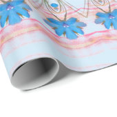 Waterverf Roze en Blauw Floral Designer Gift Wrap Cadeaupapier (Rol Hoek)