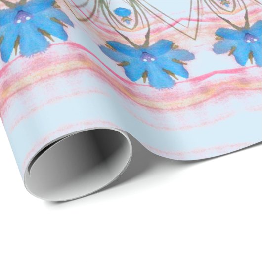 Waterverf Roze en Blauw Floral Designer Gift Wrap Cadeaupapier (Rol Hoek)