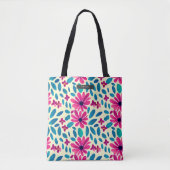 Waterverf Roze en Blauw Floral Patroon Tote Bag (Voorkant)