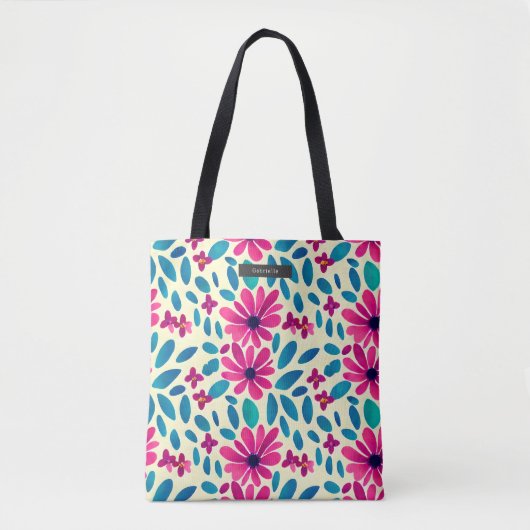 Waterverf Roze en Blauw Floral Patroon Tote Bag (Voorkant)