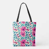 Waterverf Roze en Blauw Floral Patroon Tote Bag (Achterkant)