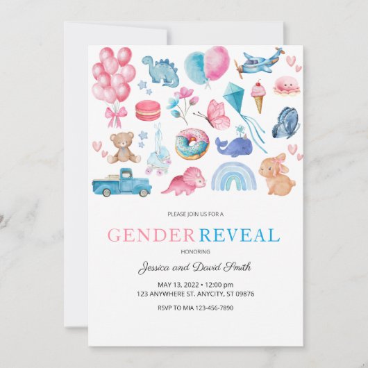 Waterverf Roze en Blauw Geïllustreerde Geslachtson Kaart (Voorkant)