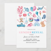 Waterverf Roze en Blauw Geïllustreerde Geslachtson Kaart (Voorkant / Achterkant)