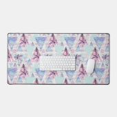 Waterverf roze en blauw palmpatroon bureaumat (Keyboard & Muis)