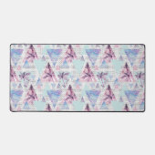 Waterverf roze en blauw palmpatroon bureaumat (Voorkant)