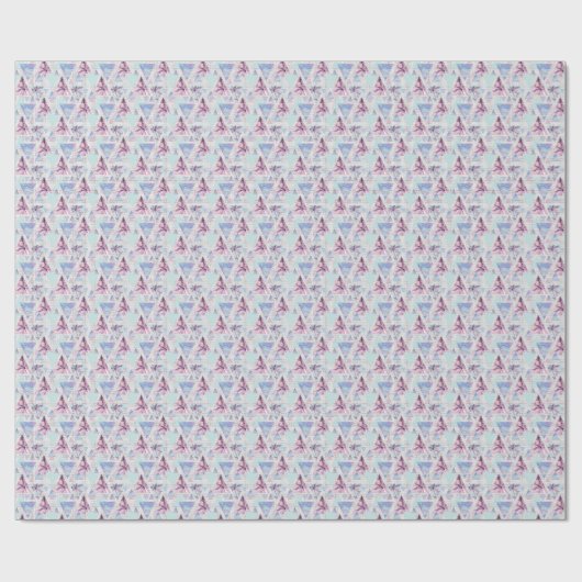 Waterverf roze en blauw palmpatroon cadeaupapier (Vlak)