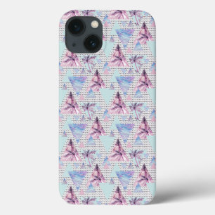 Waterverf roze en blauw palmpatroon iPhone 13 hoesje