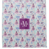 Waterverf roze en blauw palmpatroon douchegordijn (Voorkant)