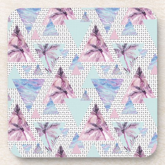 Waterverf roze en blauw palmpatroon drankjes onderzetter (Voorkant)