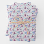 Waterverf roze en blauw palmpatroon inpakpapier vel (In situ)