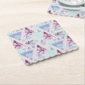 Waterverf roze en blauw palmpatroon kartonnen onderzetters (Gebogen)