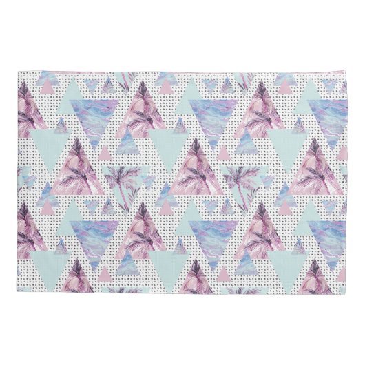 Waterverf roze en blauw palmpatroon kussensloop (Achterkant-Links)