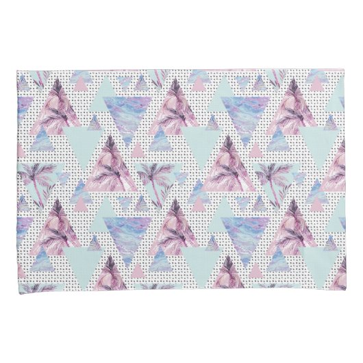 Waterverf roze en blauw palmpatroon kussensloop (Voorkant-Rechts)