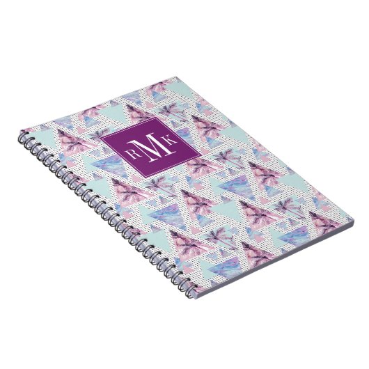 Waterverf roze en blauw palmpatroon notitieboek (Rechterzijde)