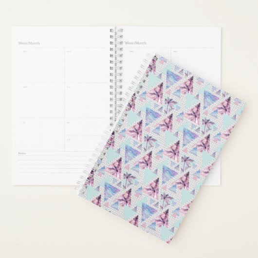 Waterverf roze en blauw palmpatroon planner (Display)