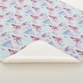 Waterverf roze en blauw palmpatroon sherpa deken (3/4)