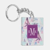 Waterverf roze en blauw palmpatroon sleutelhanger (Voorkant Links)