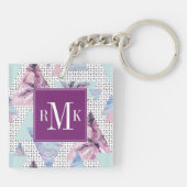 Waterverf roze en blauw palmpatroon sleutelhanger (Achterkant)