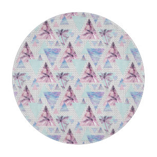 Waterverf roze en blauw palmpatroon snijplank