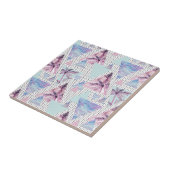 Waterverf roze en blauw palmpatroon tegeltje (Zijkant)