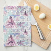 Waterverf roze en blauw palmpatroon theedoek (Quarter Fold)