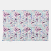 Waterverf roze en blauw palmpatroon theedoek (Horizontaal)