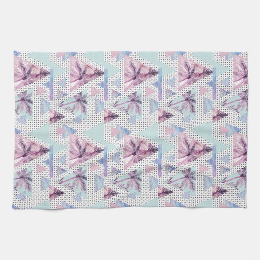 Waterverf roze en blauw palmpatroon theedoek (Horizontaal)