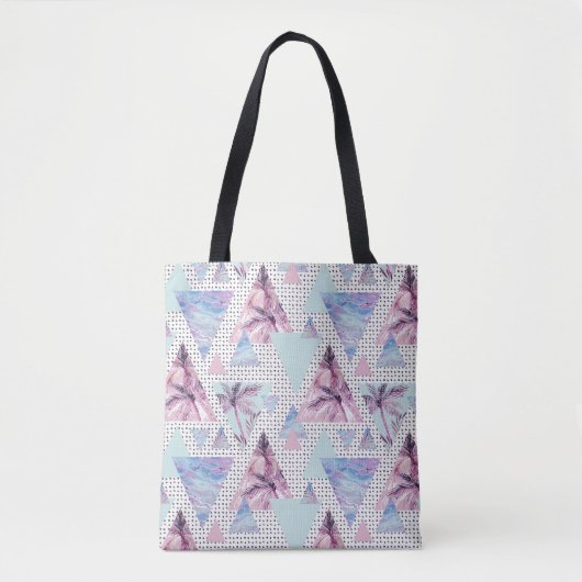 Waterverf roze en blauw palmpatroon tote bag (Voorkant)
