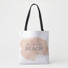 Waterverf roze en blauw strand tote bag
