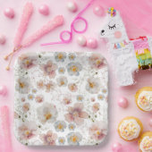 Waterverf Roze en Blauw Wildflower Vrijgezellenfee Papieren Bordje (Feest)