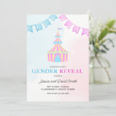 Waterverf Roze en Blauwe Circustent onthullen Kaart (Staand voorkant)