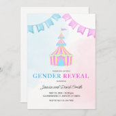 Waterverf Roze en Blauwe Circustent onthullen Kaart (Voorkant / Achterkant)