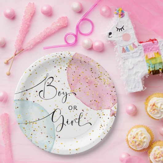 Waterverf Roze en Blauwe Genderpartij Papieren Bordje (Feest)
