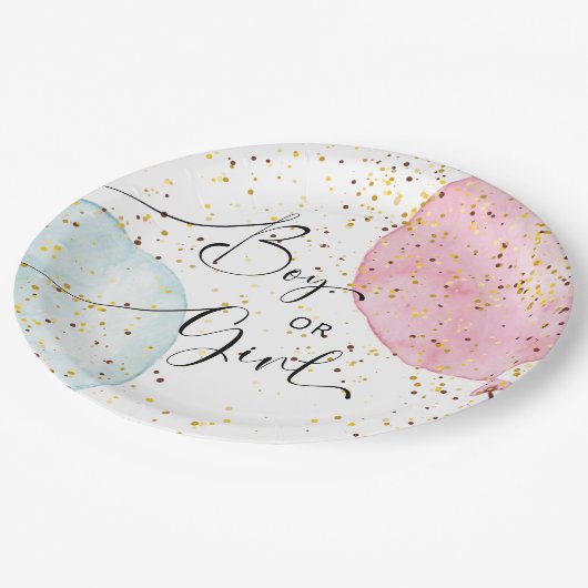 Waterverf Roze en Blauwe Genderpartij Papieren Bordje (Gekanteld)