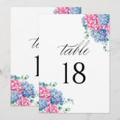 Waterverf Roze en Blauwe Hydrangea Tafelnummer (Voorkant / Achterkant)