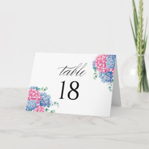Waterverf Roze en Blauwe Hydrangea Tafelnummer